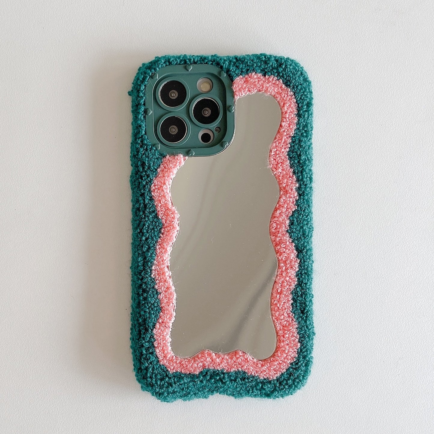 Fluffy Wavy Mirror iPhone Case in Teal/Pink