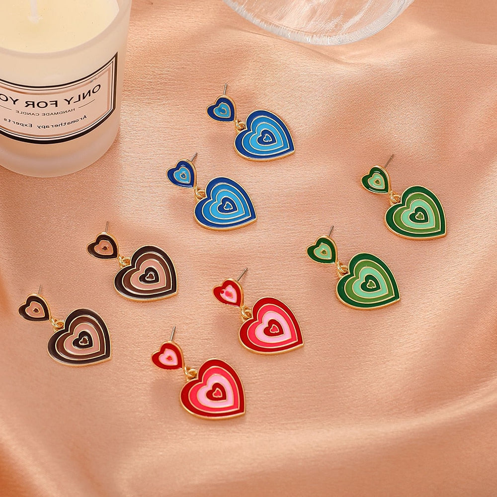 Double Heart Earrings in Brown