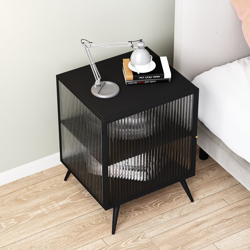 Nightstand with Glass Panel in Black