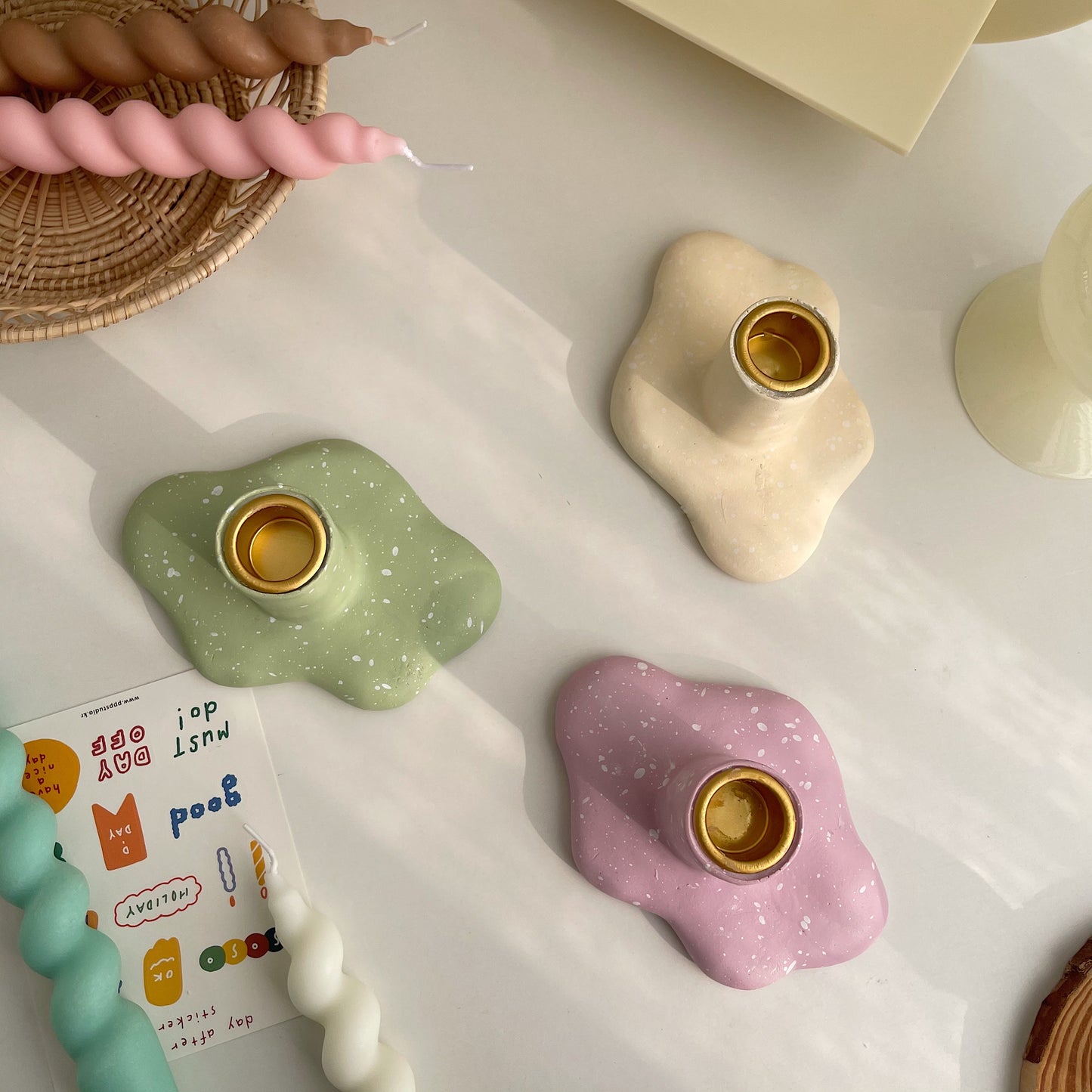 Cloud Shaped Candlestick in Pistachio