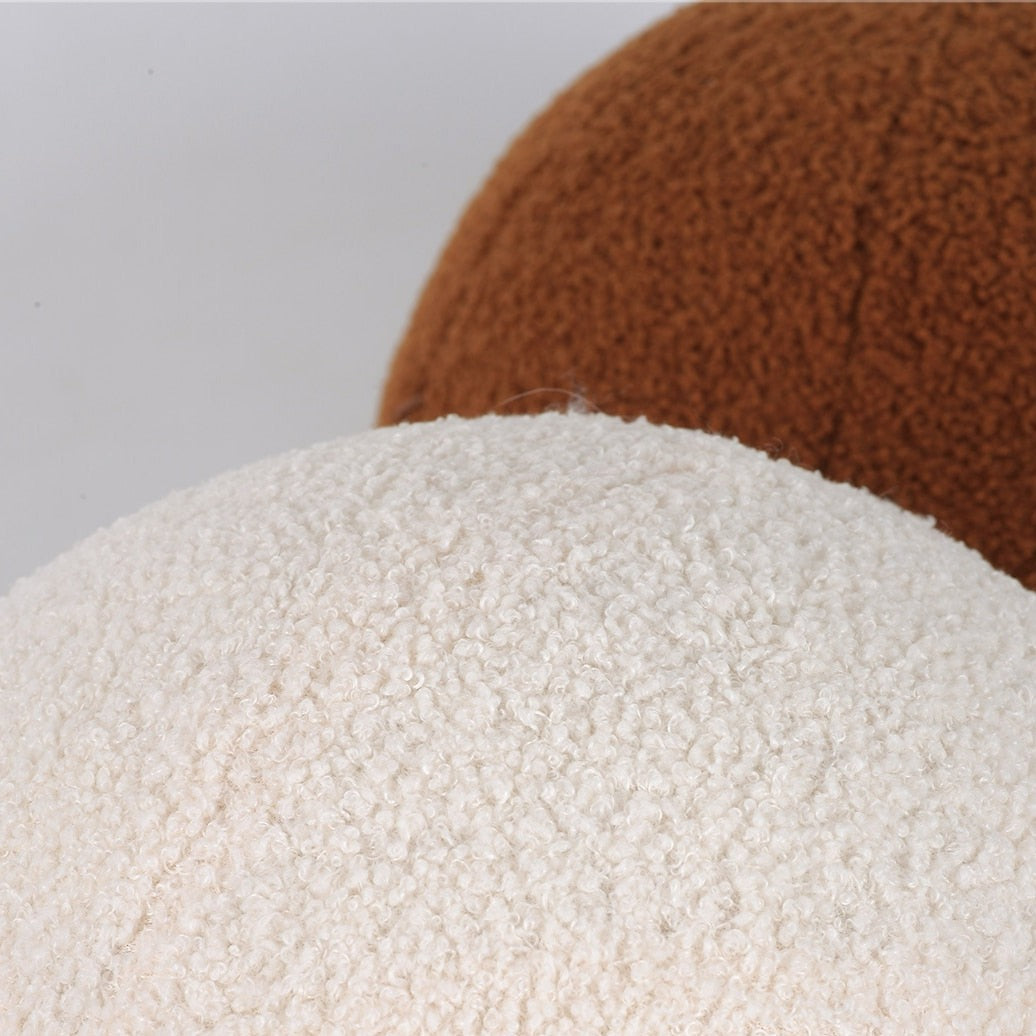 Ball Shaped Plush Cushion in Off White