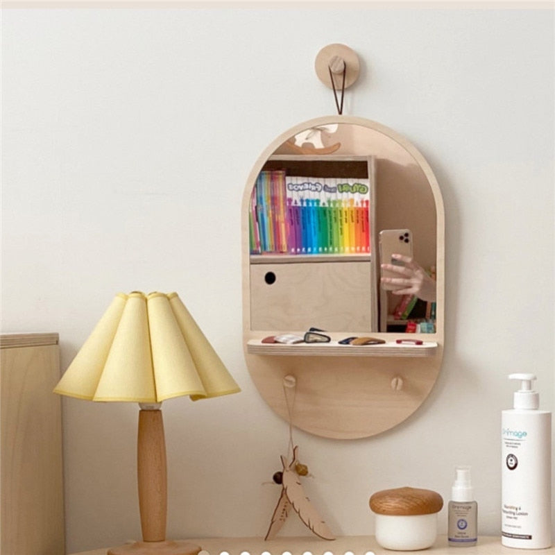 Wooden Mirror With Shelf