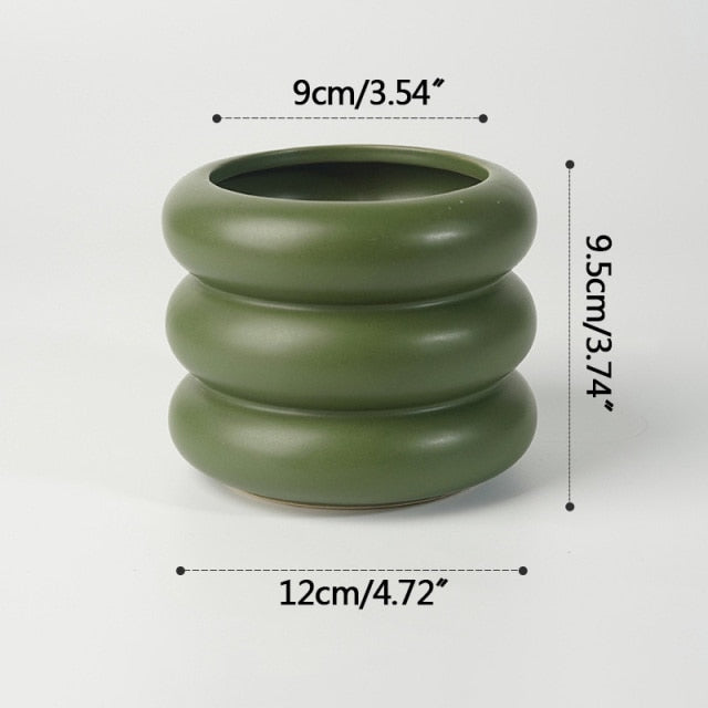 Small Ceramic Plant Pot in Olive Green
