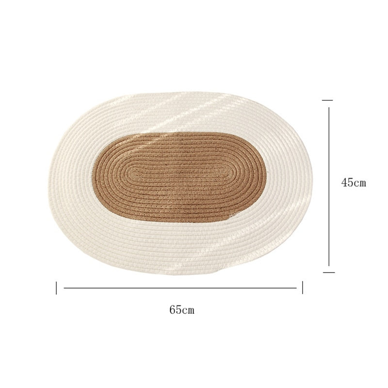 Hand-Woven Floor Mat in White / Tan