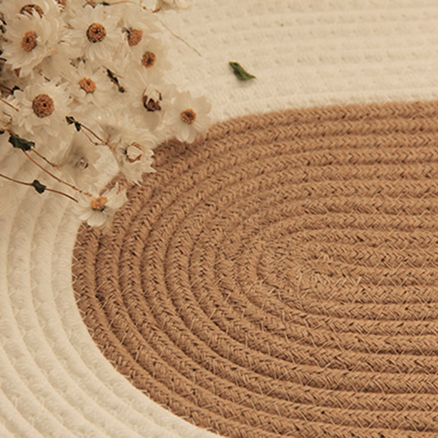 Hand-Woven Floor Mat in White / Tan