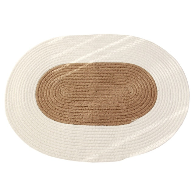 Hand-Woven Floor Mat in White / Tan