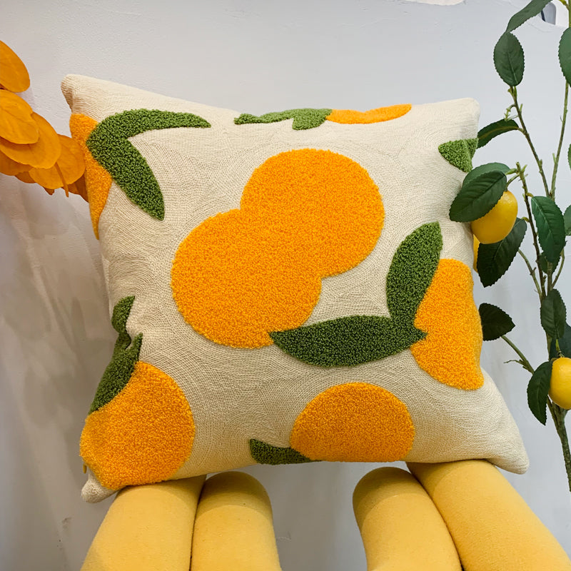 Pillow Case with Orange Fruit Detail