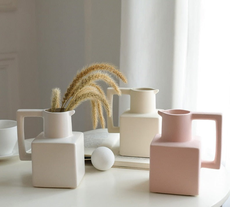 Jug Shaped Ceramic Vase in Frosted White