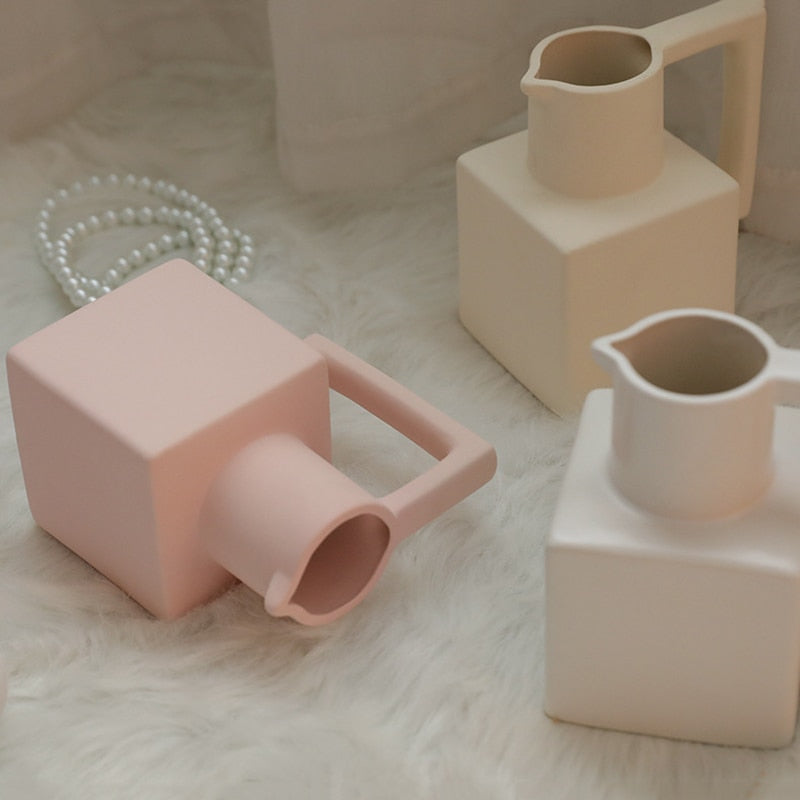 Jug Shaped Ceramic Vase in Glazed White