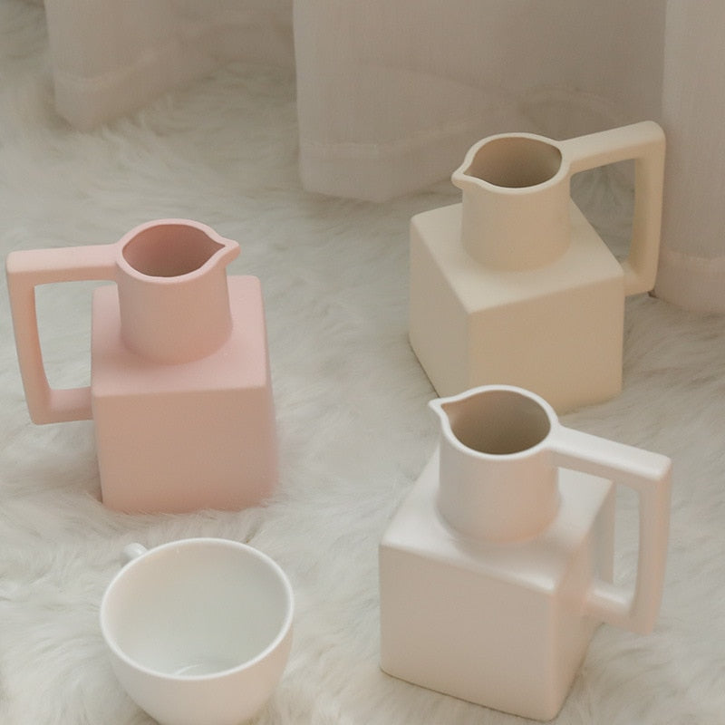 Jug Shaped Ceramic Vase in Glazed White