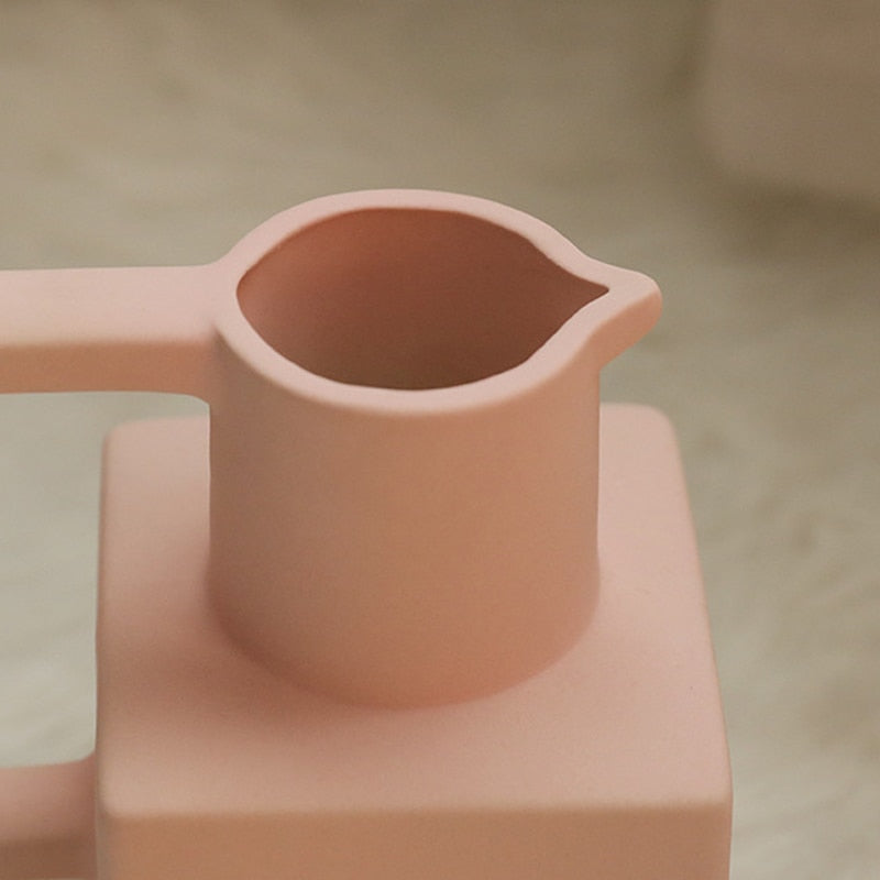 Jug Shaped Ceramic Vase in Frosted Pink