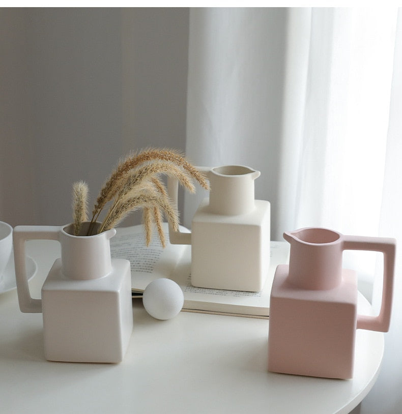 Jug Shaped Ceramic Vase in Glazed White
