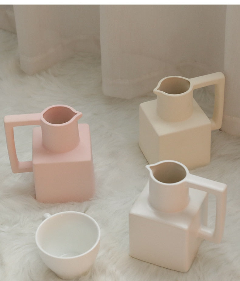 Jug Shaped Ceramic Vase in Frosted Pink