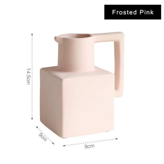 Jug Shaped Ceramic Vase in Frosted Pink