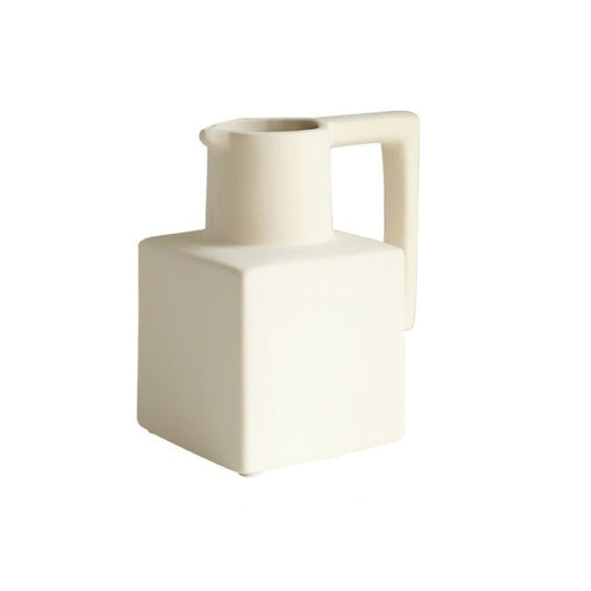 Jug Shaped Ceramic Vase in Frosted White