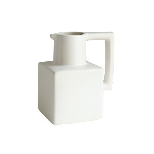 Jug Shaped Ceramic Vase in Glazed White