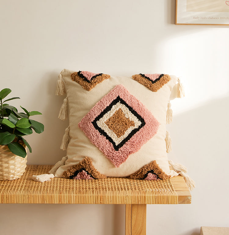 Pillow Cover in Pink Tuft Tassels