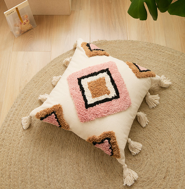 Pillow Cover in Pink Tuft Tassels