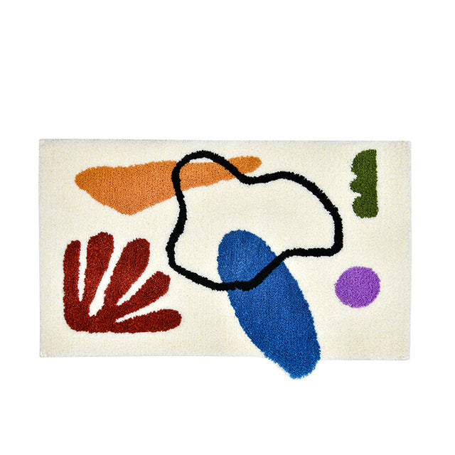 Irregular Geometric Bathroom Mat in Beige / Blue / Burgundy