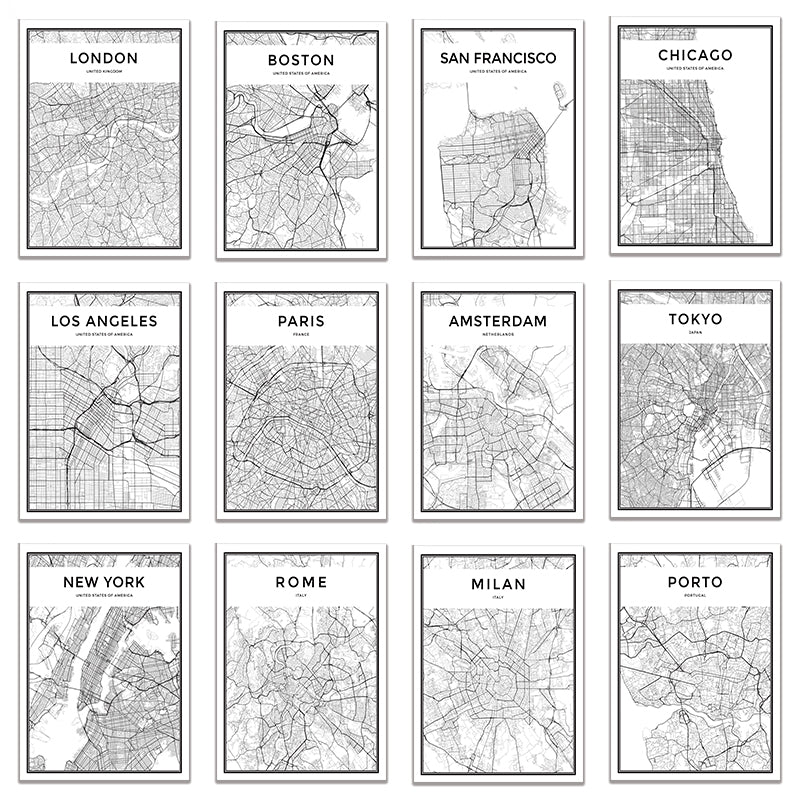 "Chicago" Black & White City Map Poster