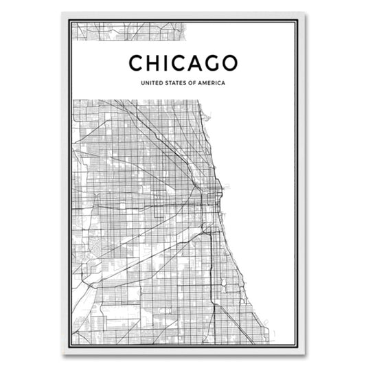 "Chicago" Black & White City Map Poster