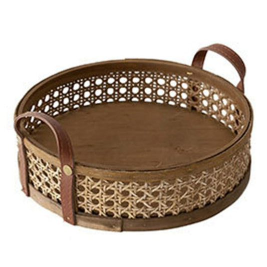 Large Hand-Woven Round Rattan Basket in Brown