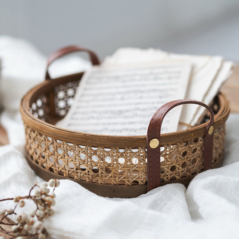 Small Hand-Woven Round Rattan Basket in Brown