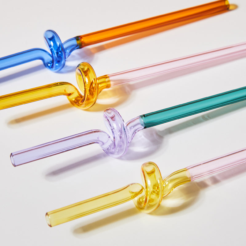Coloured Glass Straw in Blue / Orange