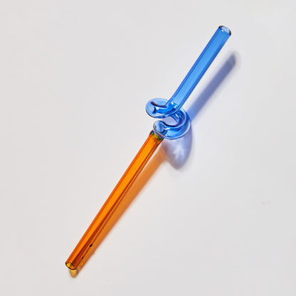 Coloured Glass Straw in Blue / Orange