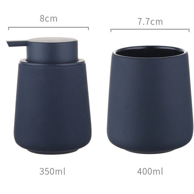 Set of Ceramic Soap Dispenser & Toothbrush Holder in Navy