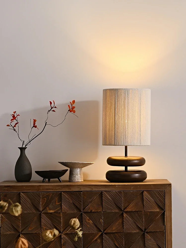 Japanese Style Retro Table Lamp in Dark Walnut