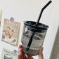 Iced Coffee Tumbler Cup with Plastic Lid and Glass Straw