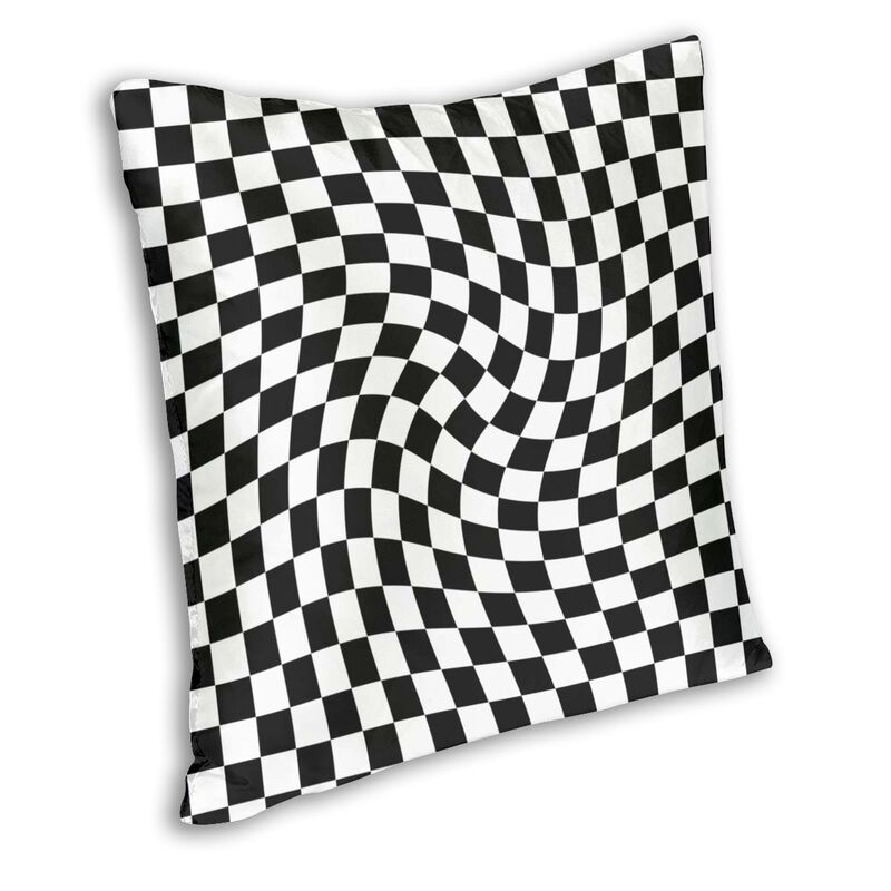 Geometric Check Twist Cushion Cover in Black