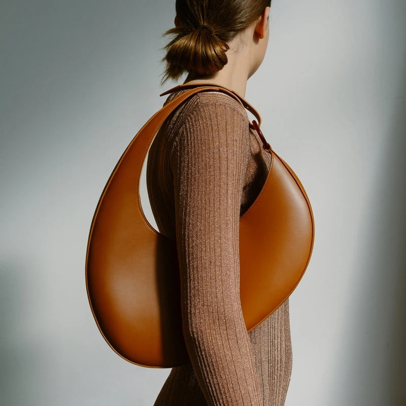 Crescent Shape Shoulder Bag in Light Brown