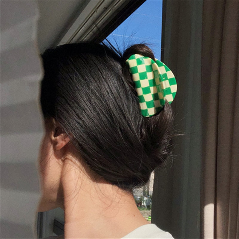 Checkerboard Hair Clip in Green