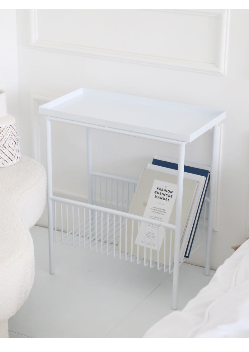 Side Table With Underneath Storage in White