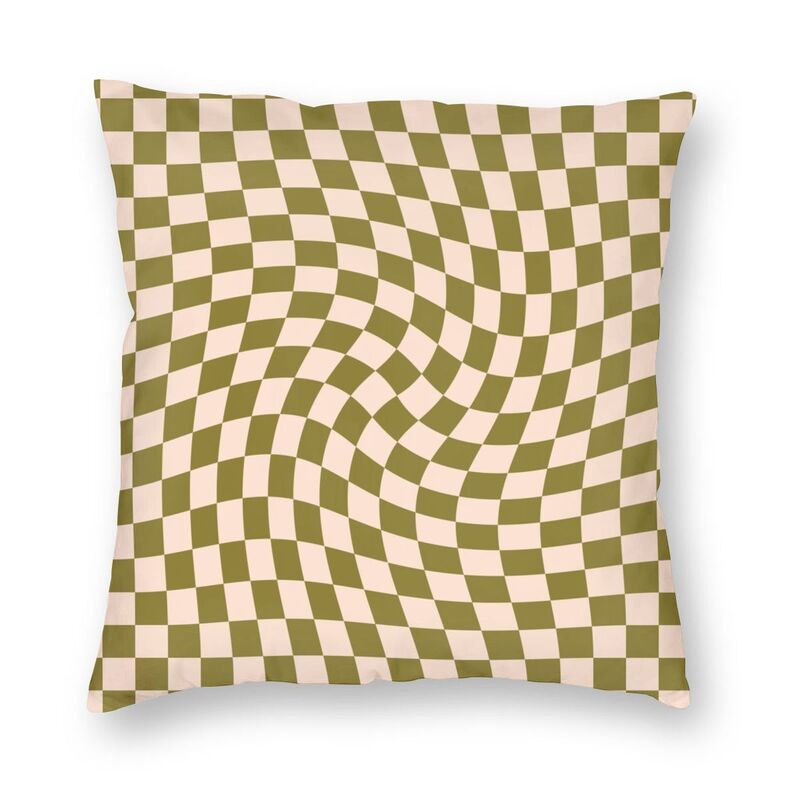 Geometric Check Twist Cushion Cover in Olive Green