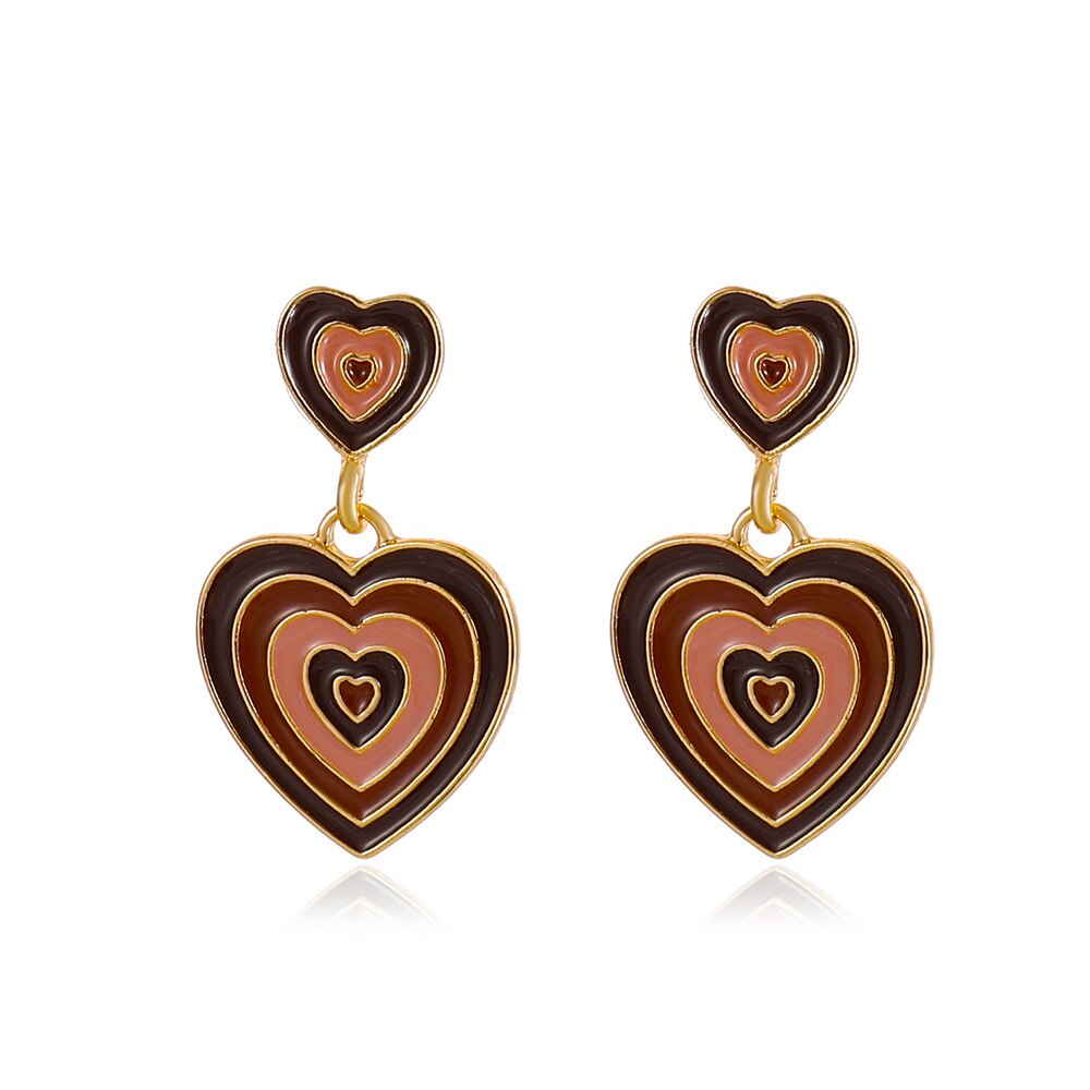Double Heart Earrings in Brown