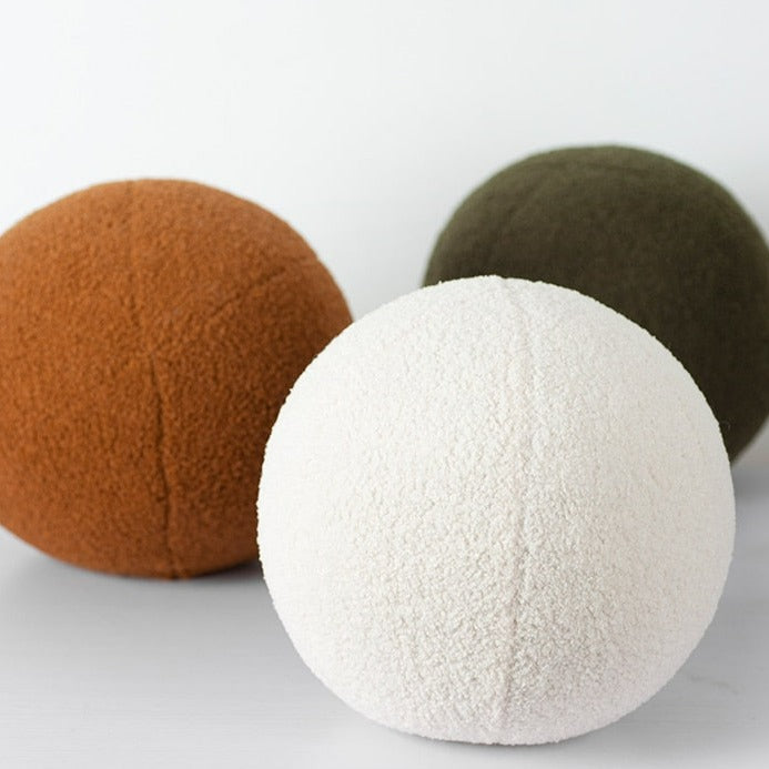 Ball Shaped Plush Cushion in Off White