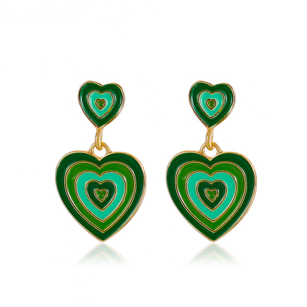 Double Heart Earrings in Green