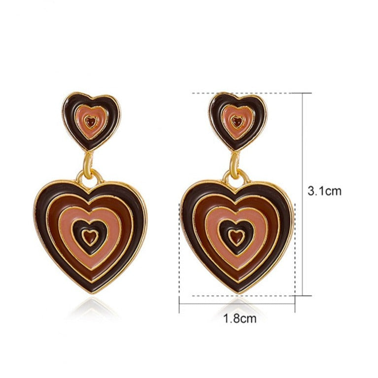 Double Heart Earrings in Brown