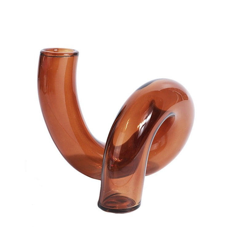 Twisted Glass Candle Holder in Brown