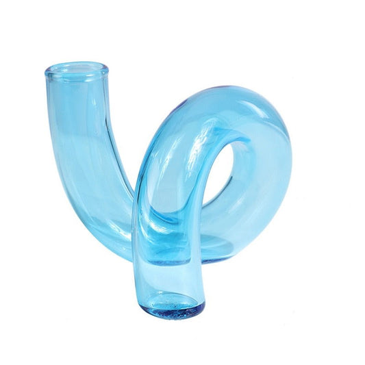 Twisted Glass Candle Holder in Light Blue