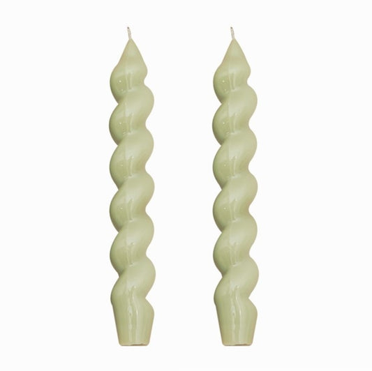Set of Twisted Candles in Pistachio