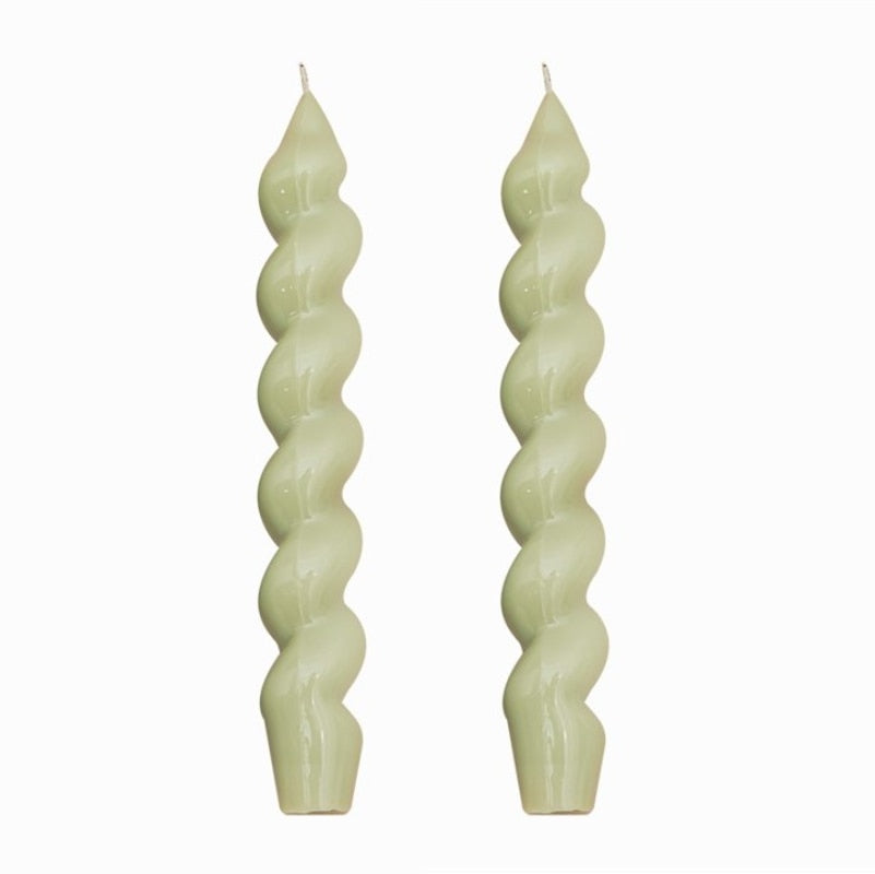 Set of Twisted Candles in Pistachio