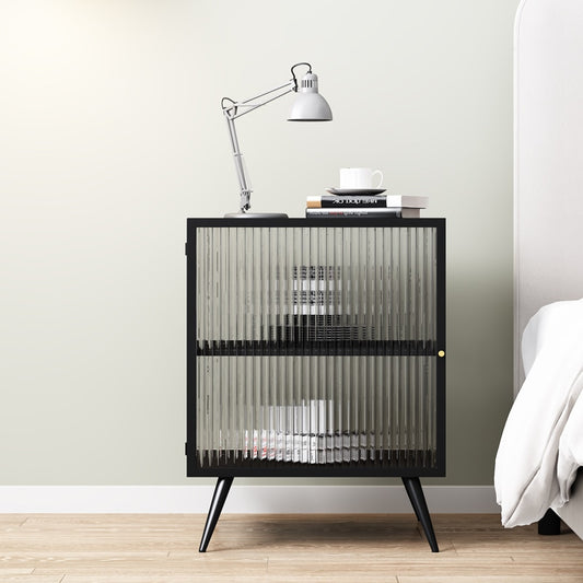 Nightstand with Glass Panel in Black