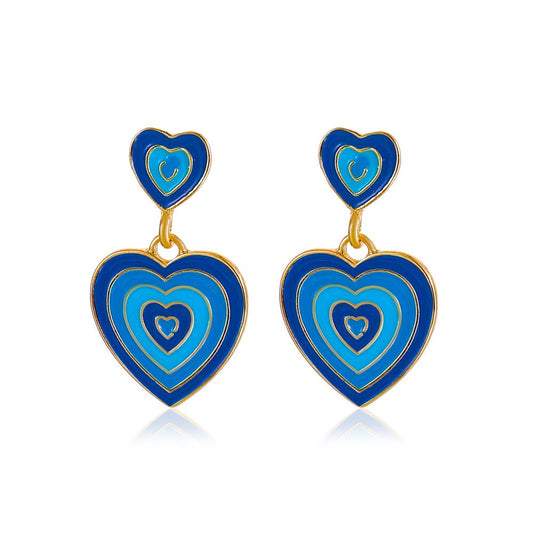 Double Heart Earrings in Blue