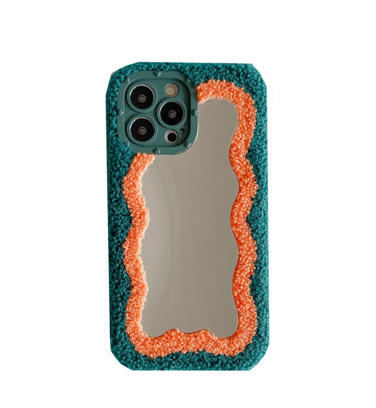 Fluffy Wavy Mirror iPhone Case in Green/Orange
