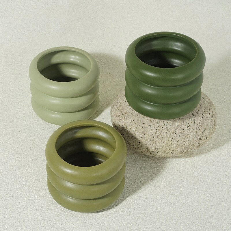 Small Ceramic Plant Pot in Olive Green