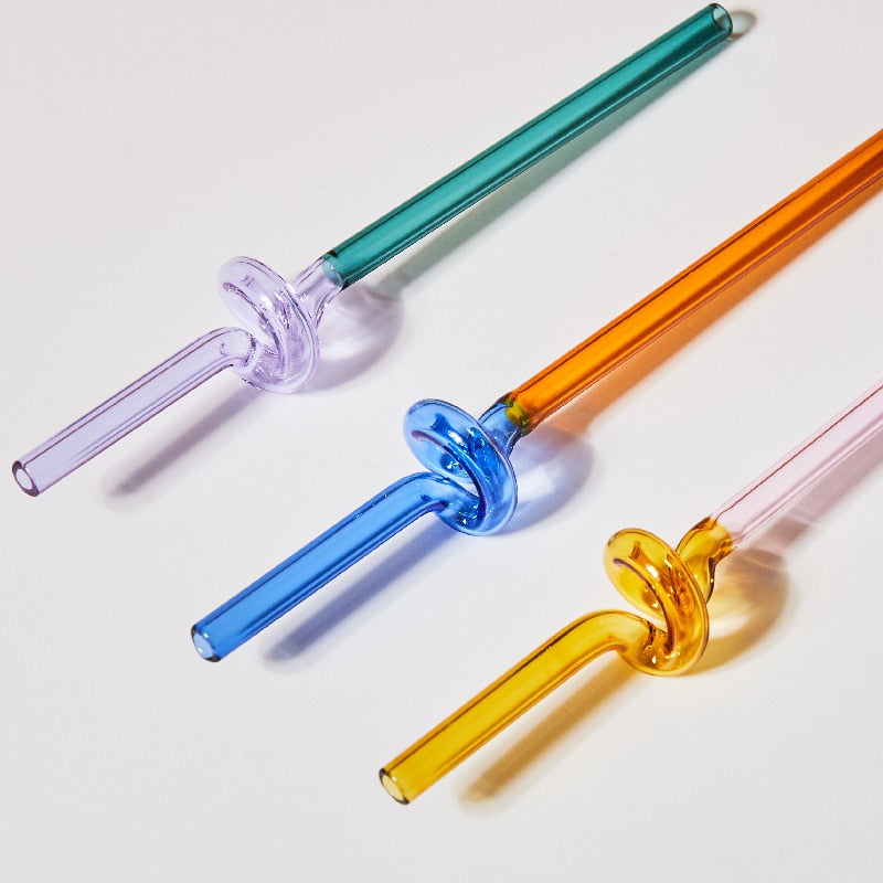 Coloured Glass Straw in Yellow / Pink